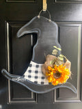 Halloween Farmhouse Witch Hat  Door Hanger- Witch Door Decor-Spooky-Fall-Wreath-wood cut out-hand painted door hanger