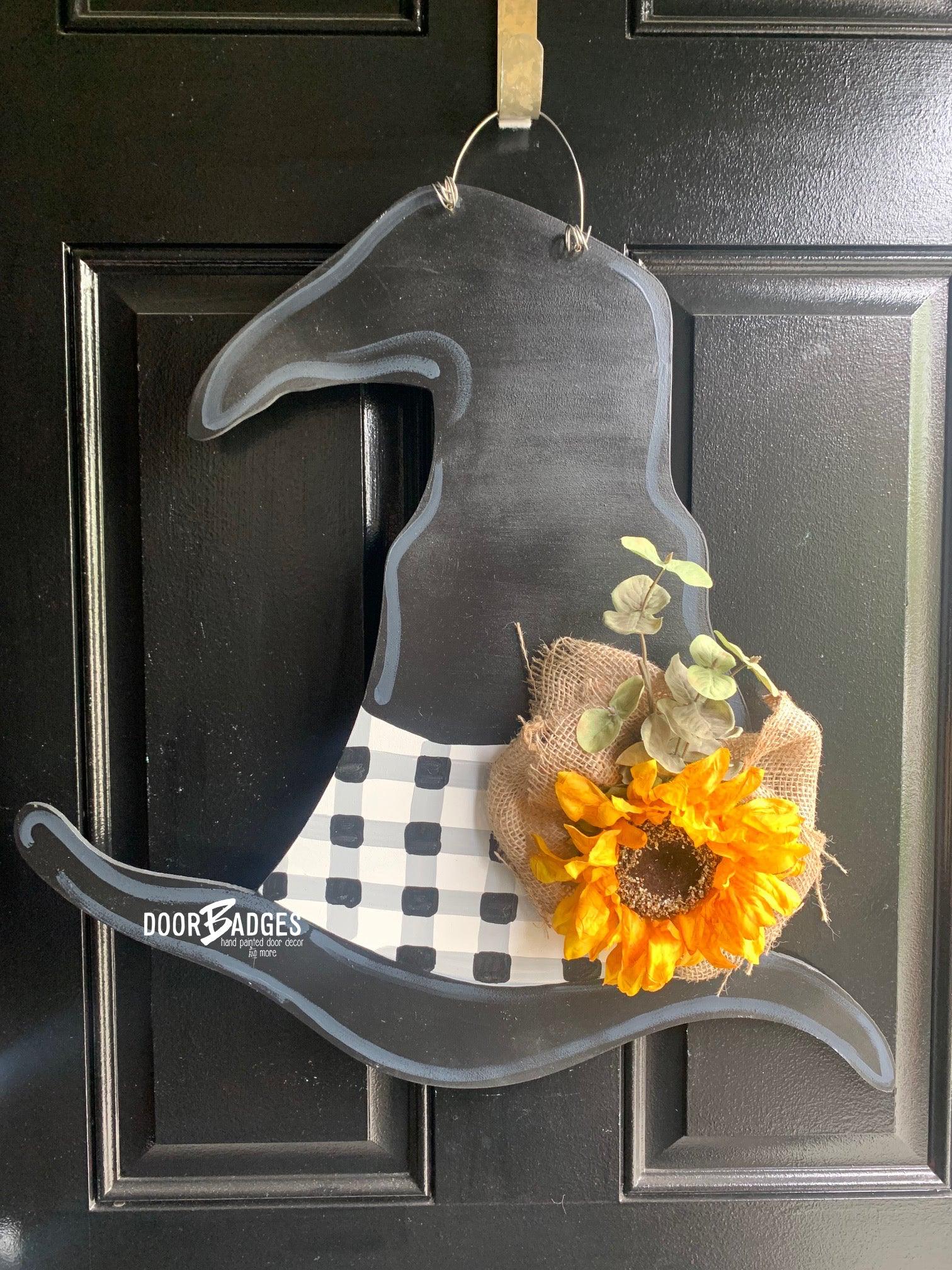 Halloween Farmhouse Witch Hat  Door Hanger- Witch Door Decor-Spooky-Fall-Wreath-wood cut out-hand painted door hanger
