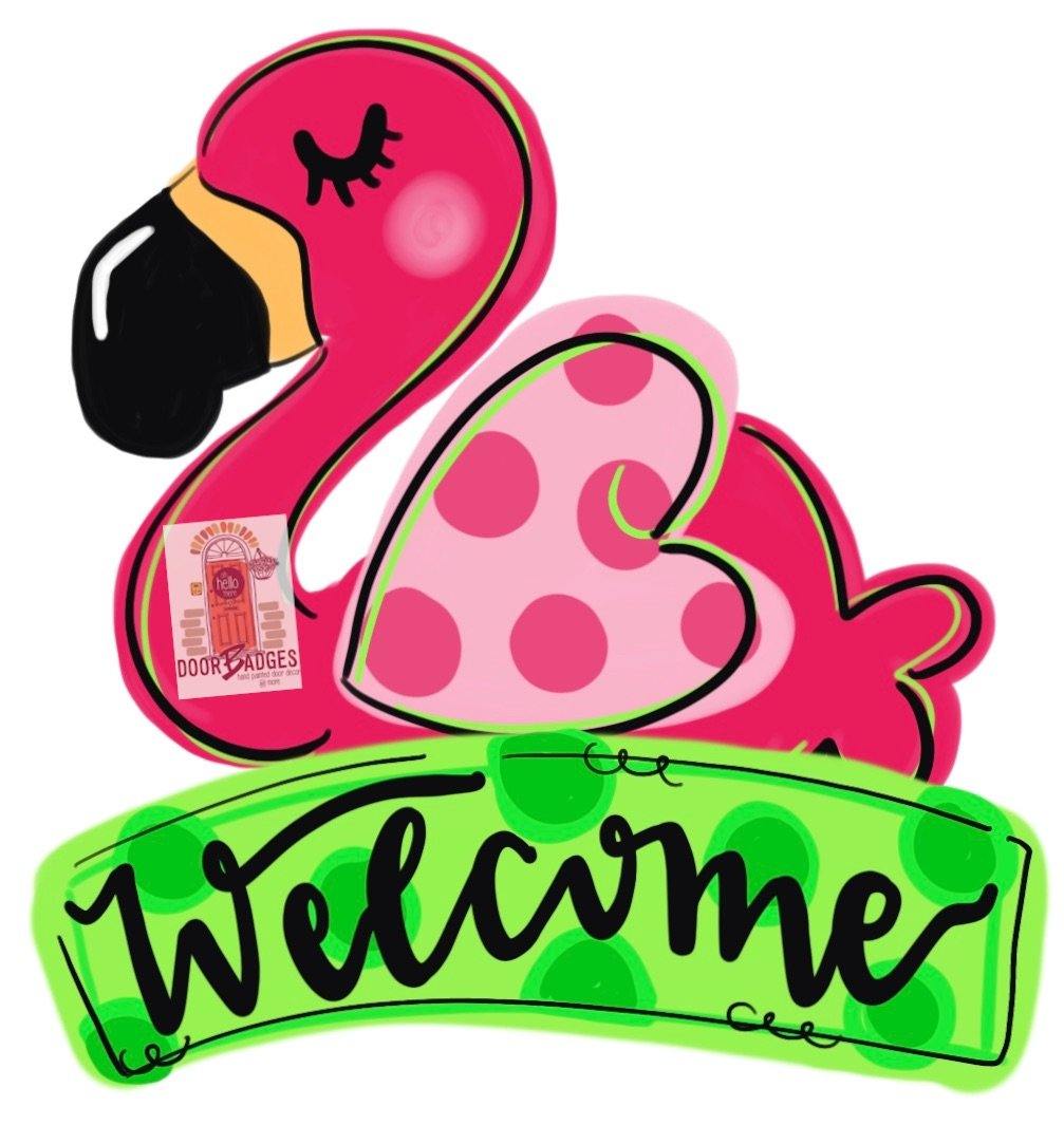 Flamingo door hanger  -  Summer door decor - hand painted personalized door hanger