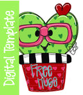 DIGITAL TEMPLATE: Free Hugs Cactus Valentine Door Hanger Download Template - Printable Template