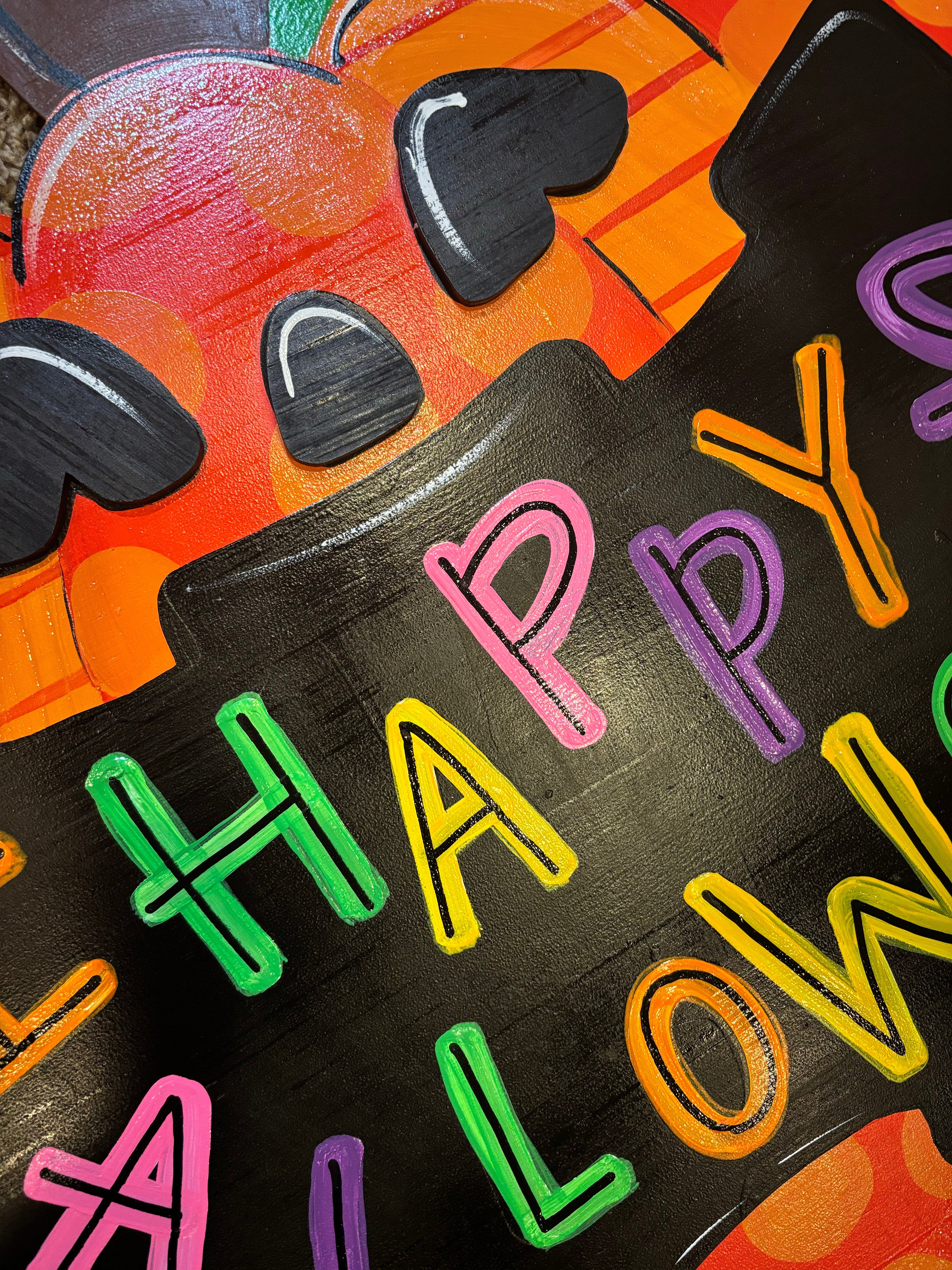 Halloween Colorful Happy Pumpkin Door Hanger