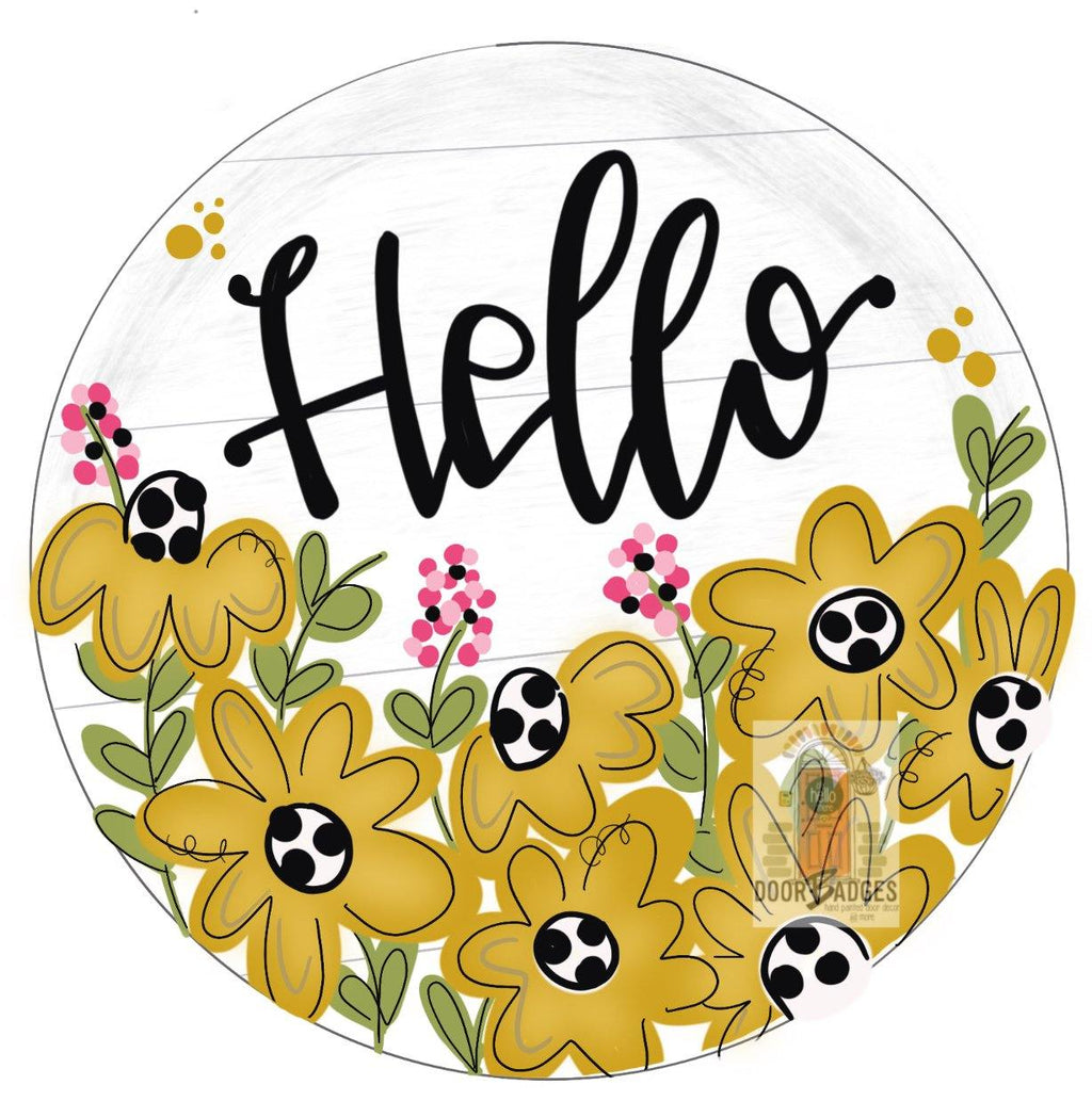 Hello Daisy Summer Door Hanger - Daisy door Decor -  hand painted personalized door hanger