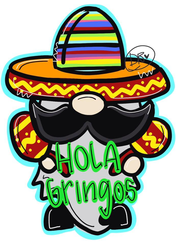 Cinco de Mayo Gnome Door Hanger - Mexican Sombrero hand painted personalized door hanger