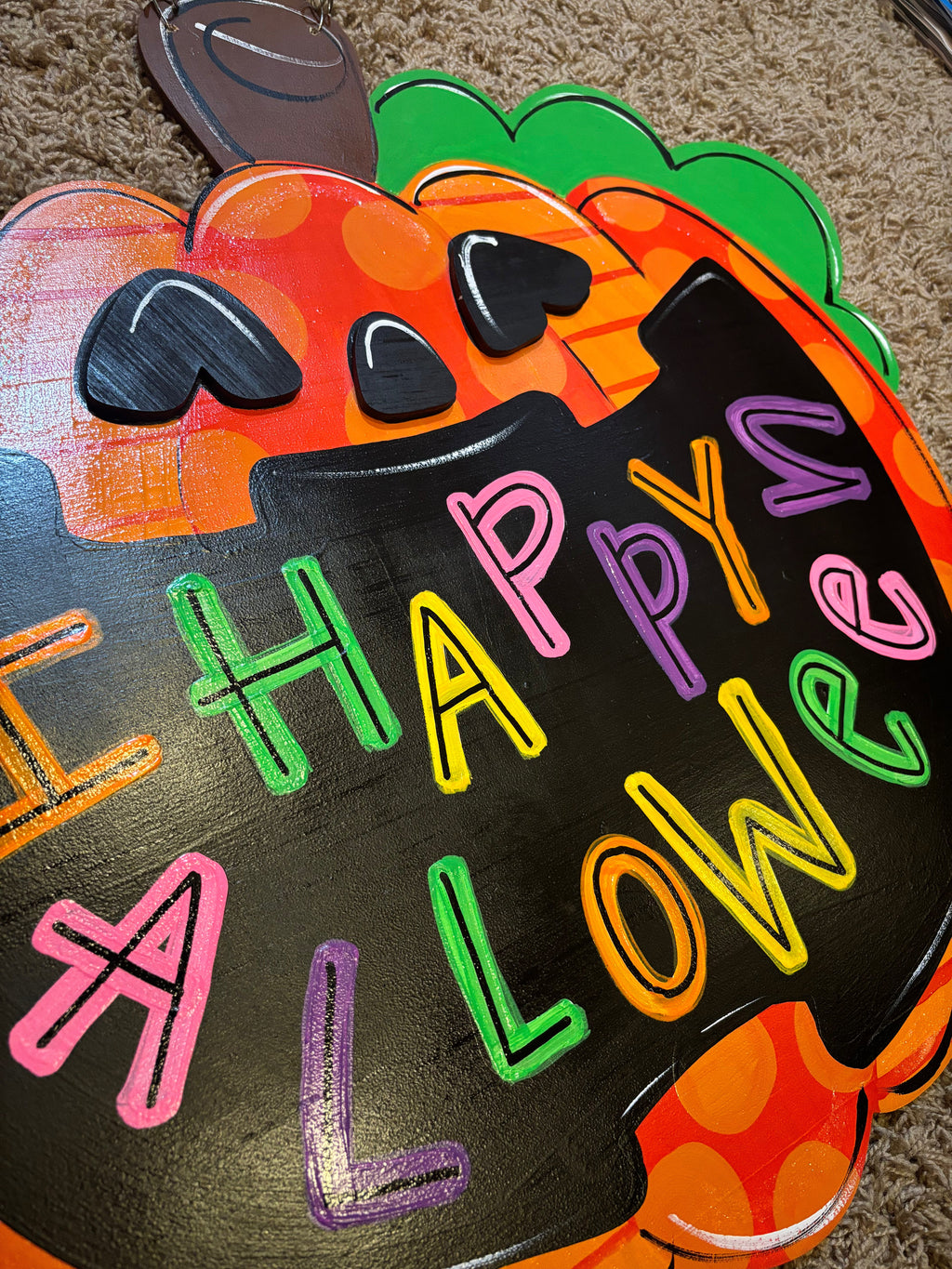 Halloween Colorful Happy Pumpkin Door Hanger