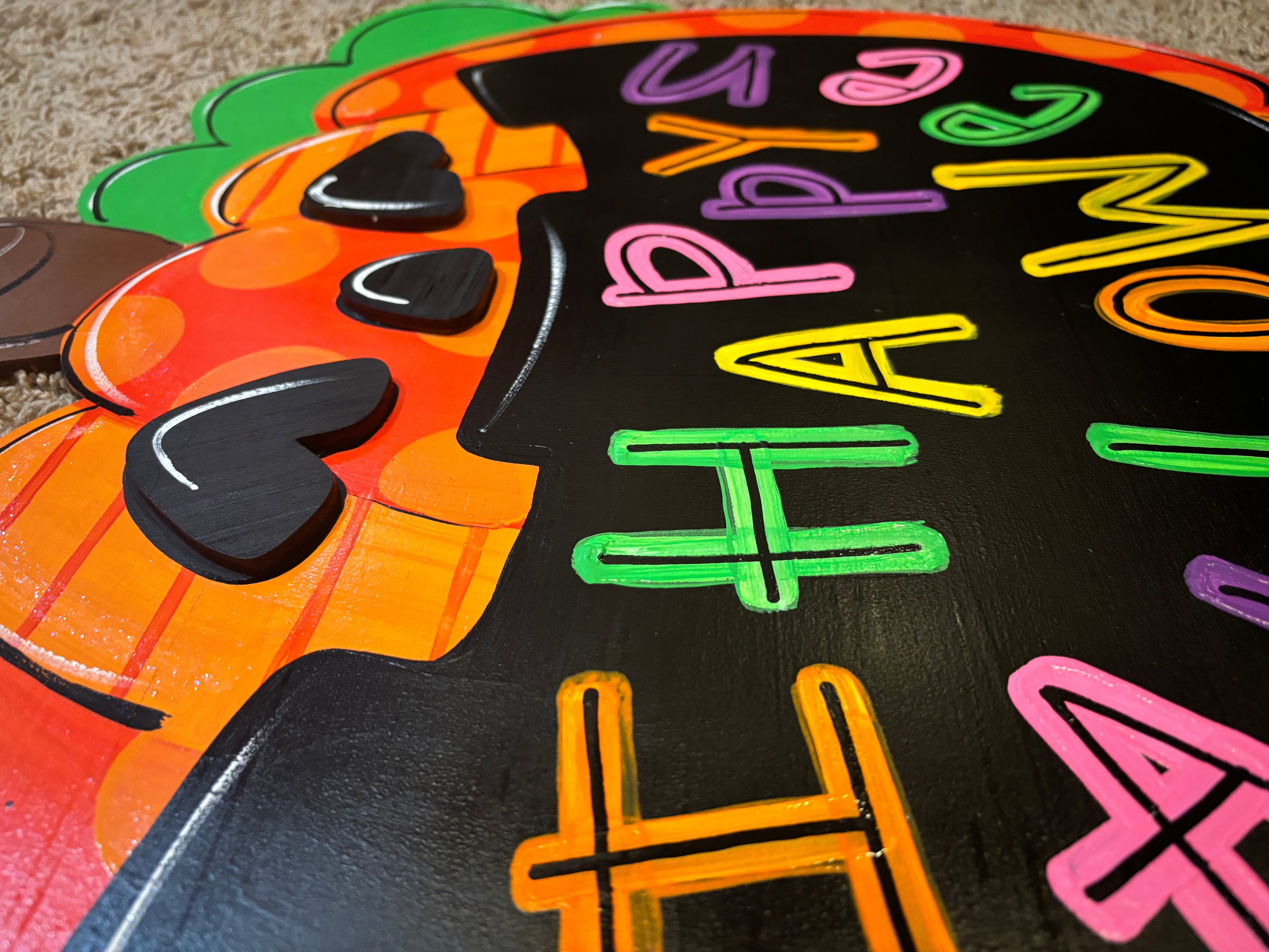 Halloween Colorful Happy Pumpkin Door Hanger