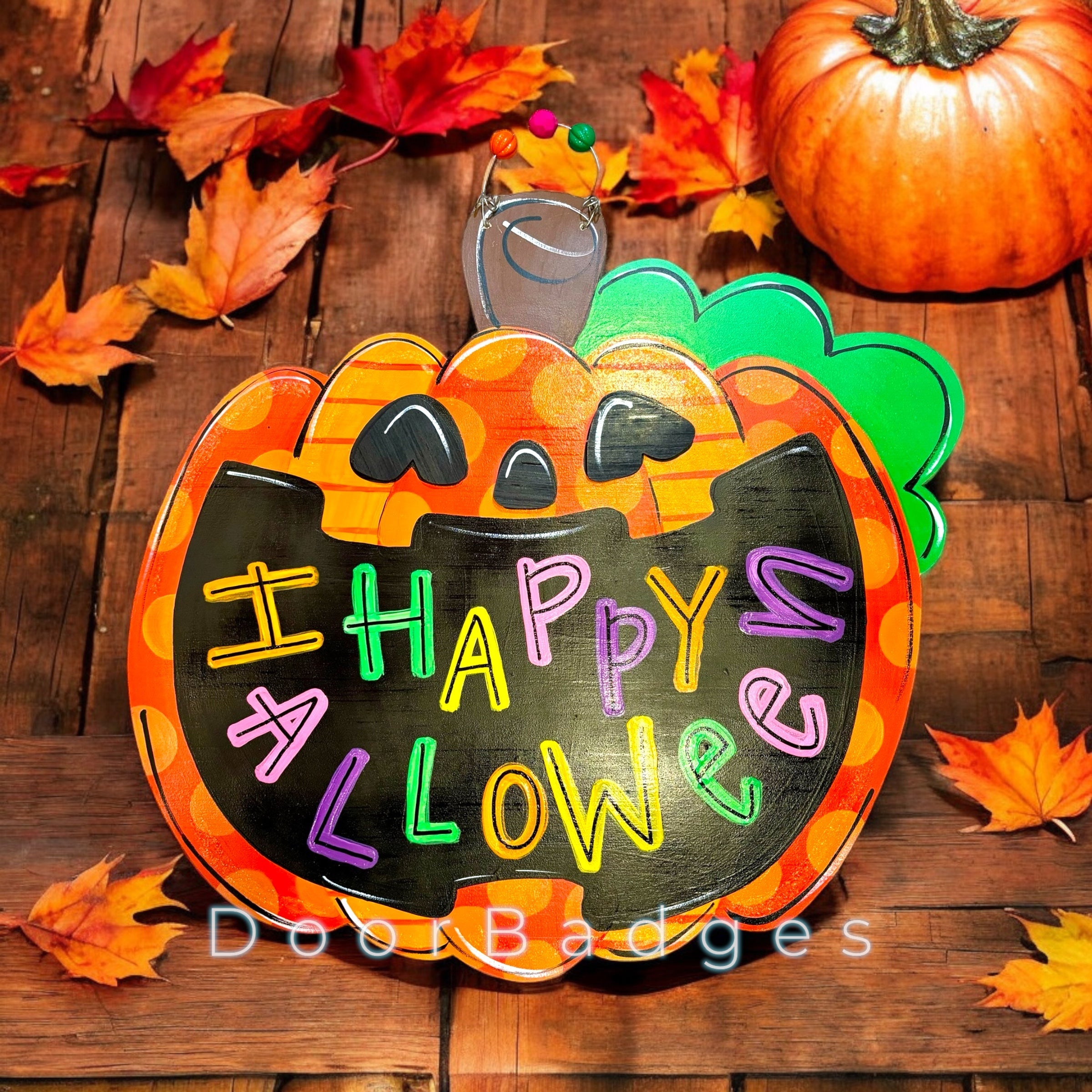 Halloween Colorful Happy Pumpkin Door Hanger