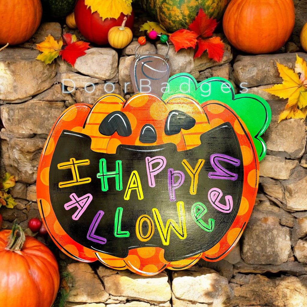 Halloween Colorful Happy Pumpkin Door Hanger