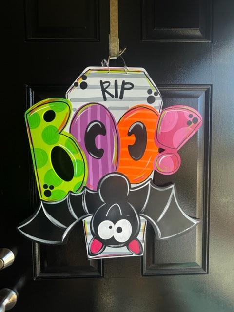 Boo and Bat Halloween Door Hanger - Fall Door Decor