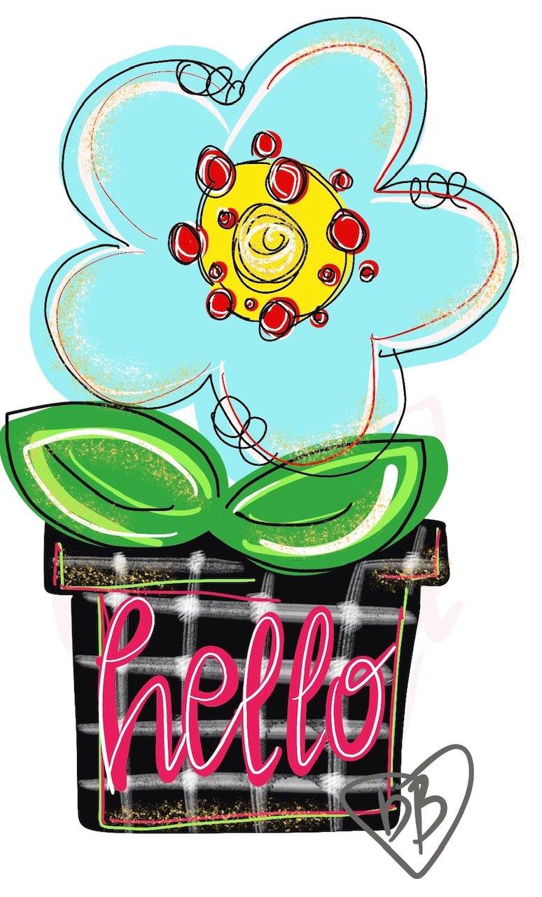 Glitter Spring Flower in a Pot Door Hanger