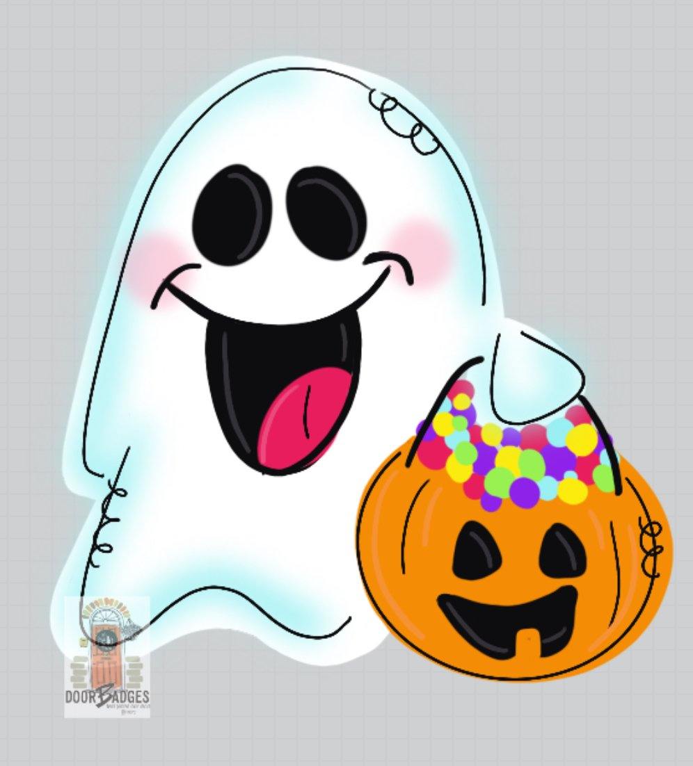 Halloween Ghost with Candy Door Hanger- Ghost Door Decor-Spooky-Fall-Wreath-wood cut out-hand painted door hanger