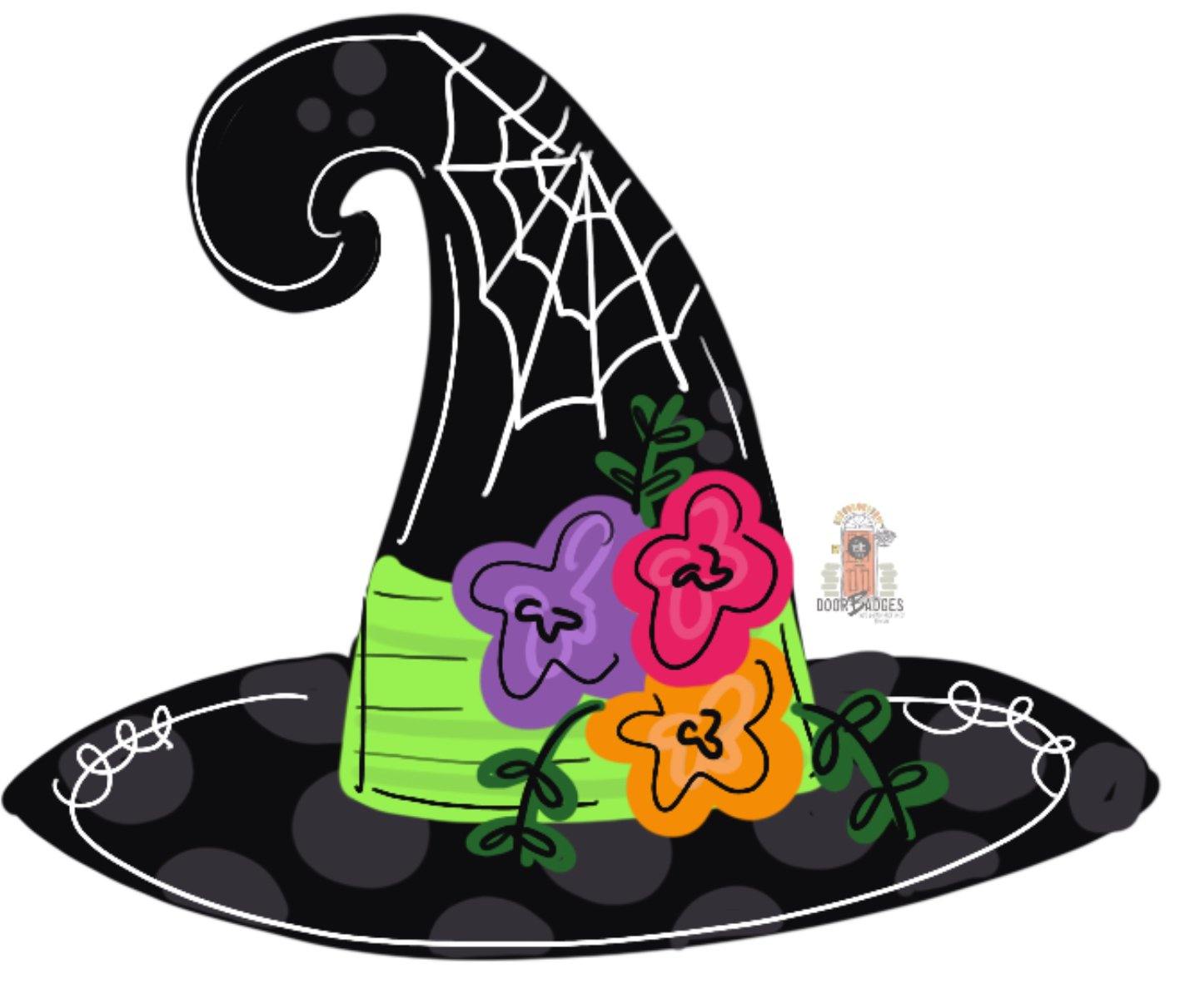 Halloween Witch Hat with Flowers Door Hanger- Witch Door Decor-Spooky-Fall-Wreath-wood cut out-hand painted door hanger