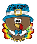 Pilgrim Turkey Door Hanger - Fall - Autumn - harvest - Thanksgiving - wood cut out hand painted door hanger