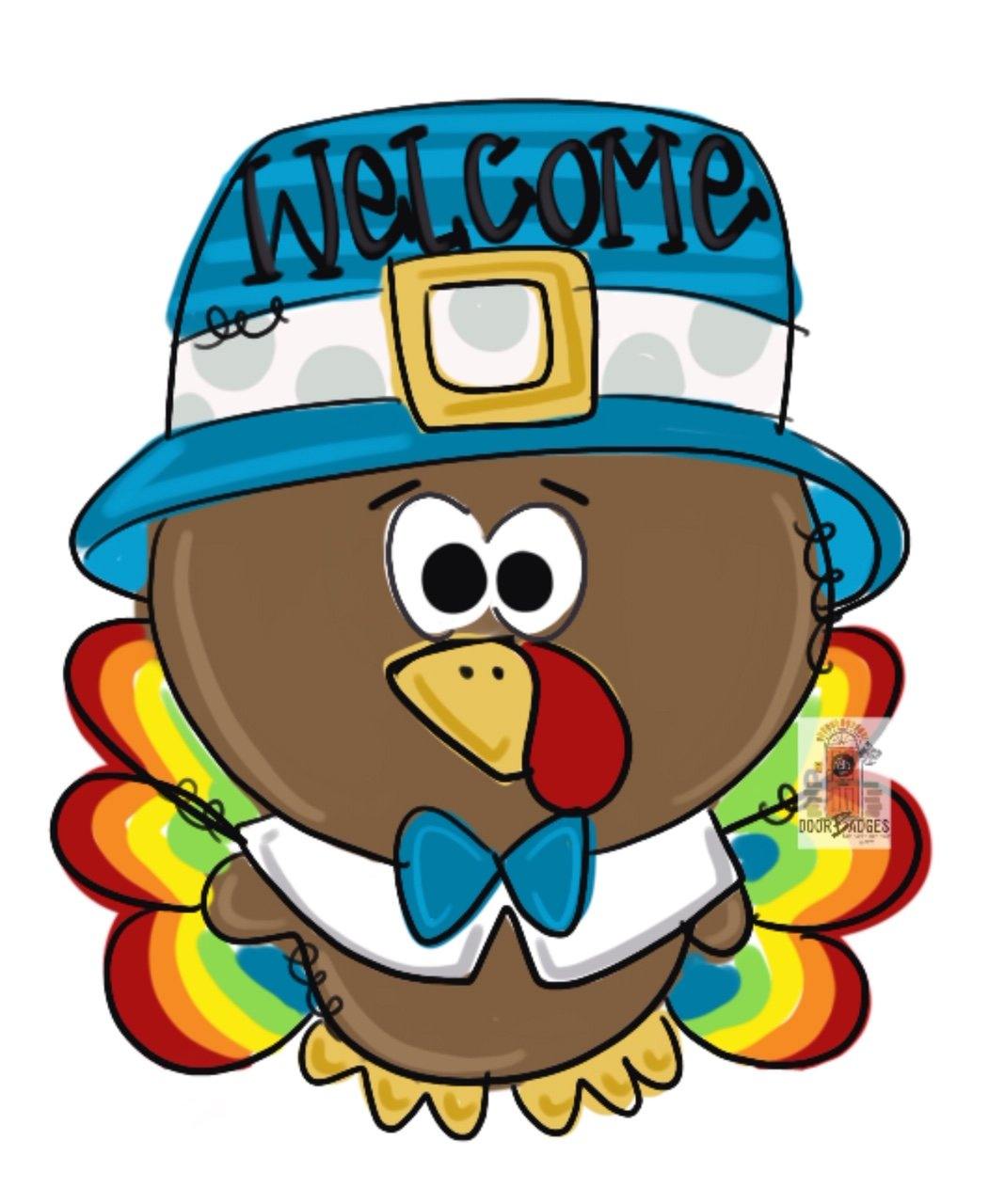 Pilgrim Turkey Door Hanger - Fall - Autumn - harvest - Thanksgiving - wood cut out hand painted door hanger