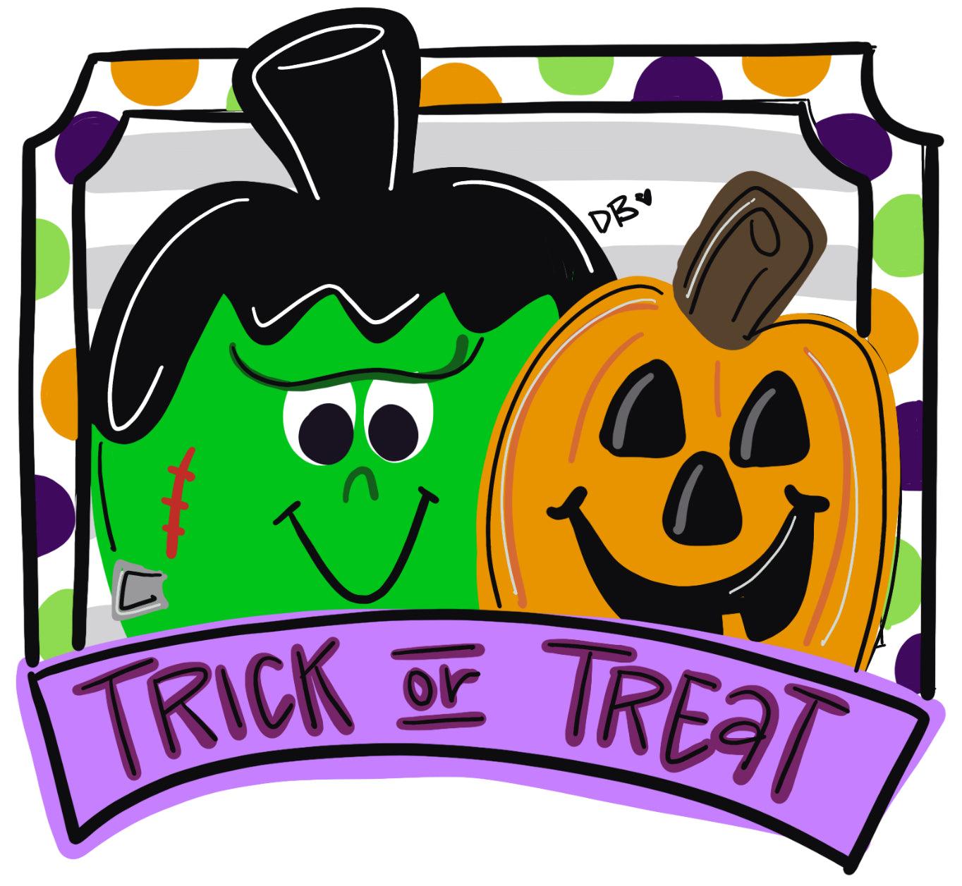 Halloween Trick or Treat Pumpkins Door Hanger- Ghost Door Decor-Spooky-Fall-Wreath-wood cut out-hand painted door hanger