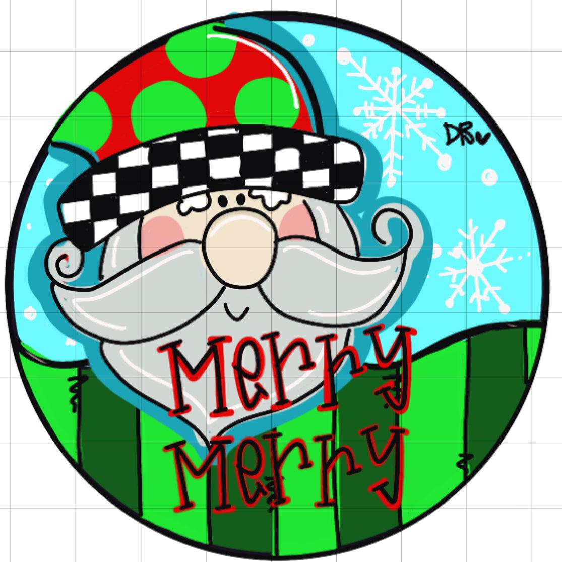 Merry Merry Santa 18" door hanger, Winter Christmas Snow  wood cut out hand painted door hanger