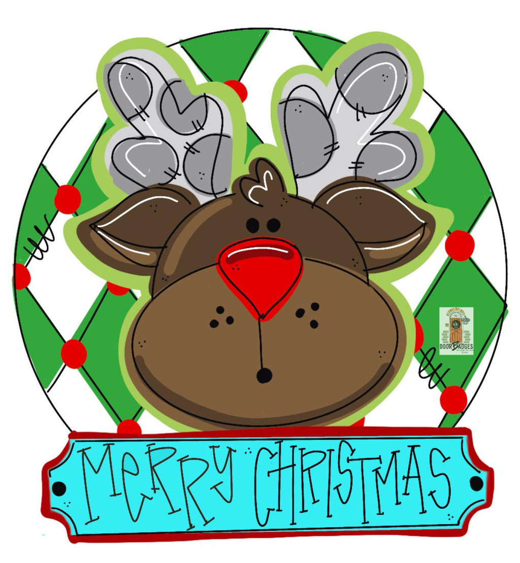 Red Nose Reindeer Door Hanger - Winter Door Decoration