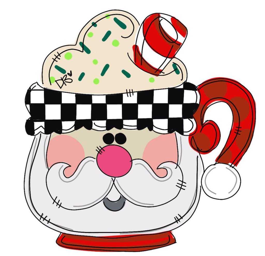 Ready to ship - Santa Mug door hanger, Winter Christmas Snow  wood cut out hand painted door hanger