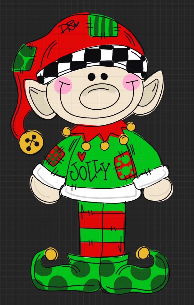 Christmas Elf door hanger, Winter Christmas wood cut out hand painted door hanger