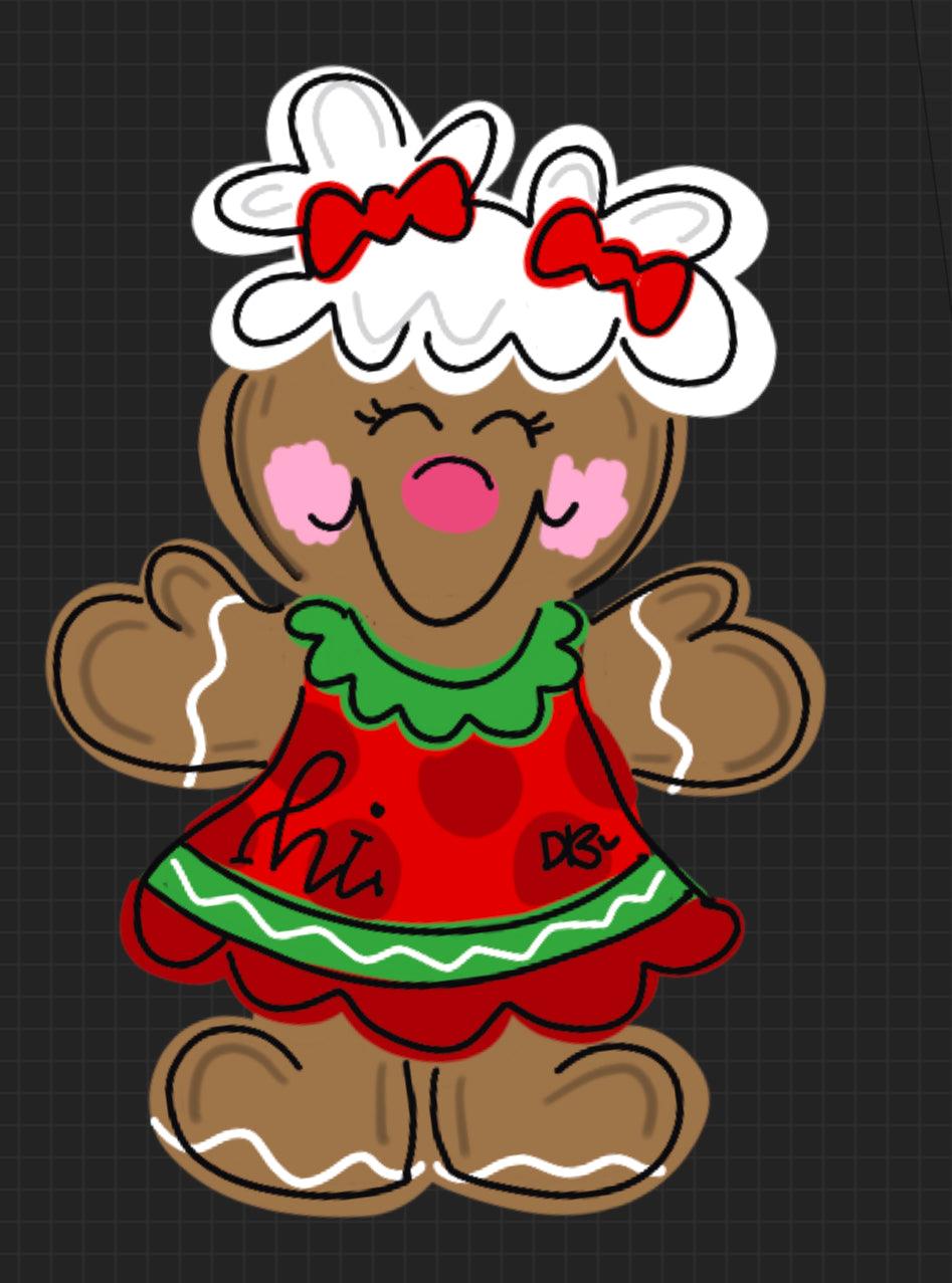 Gingerbread Girl door hanger, Winter Christmas wood cut out hand painted door hanger