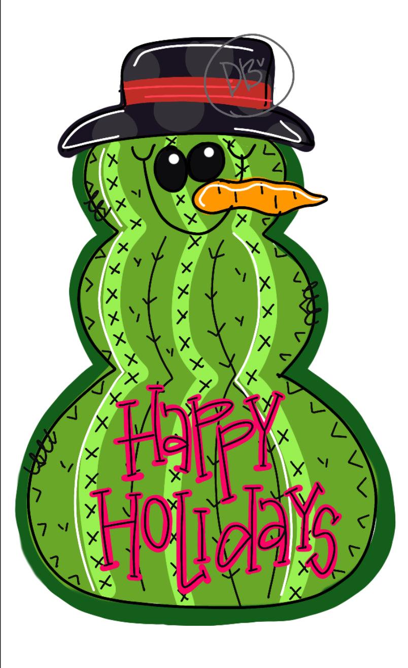 Cactus Snowman Door Hanger - Winter Door Decoration