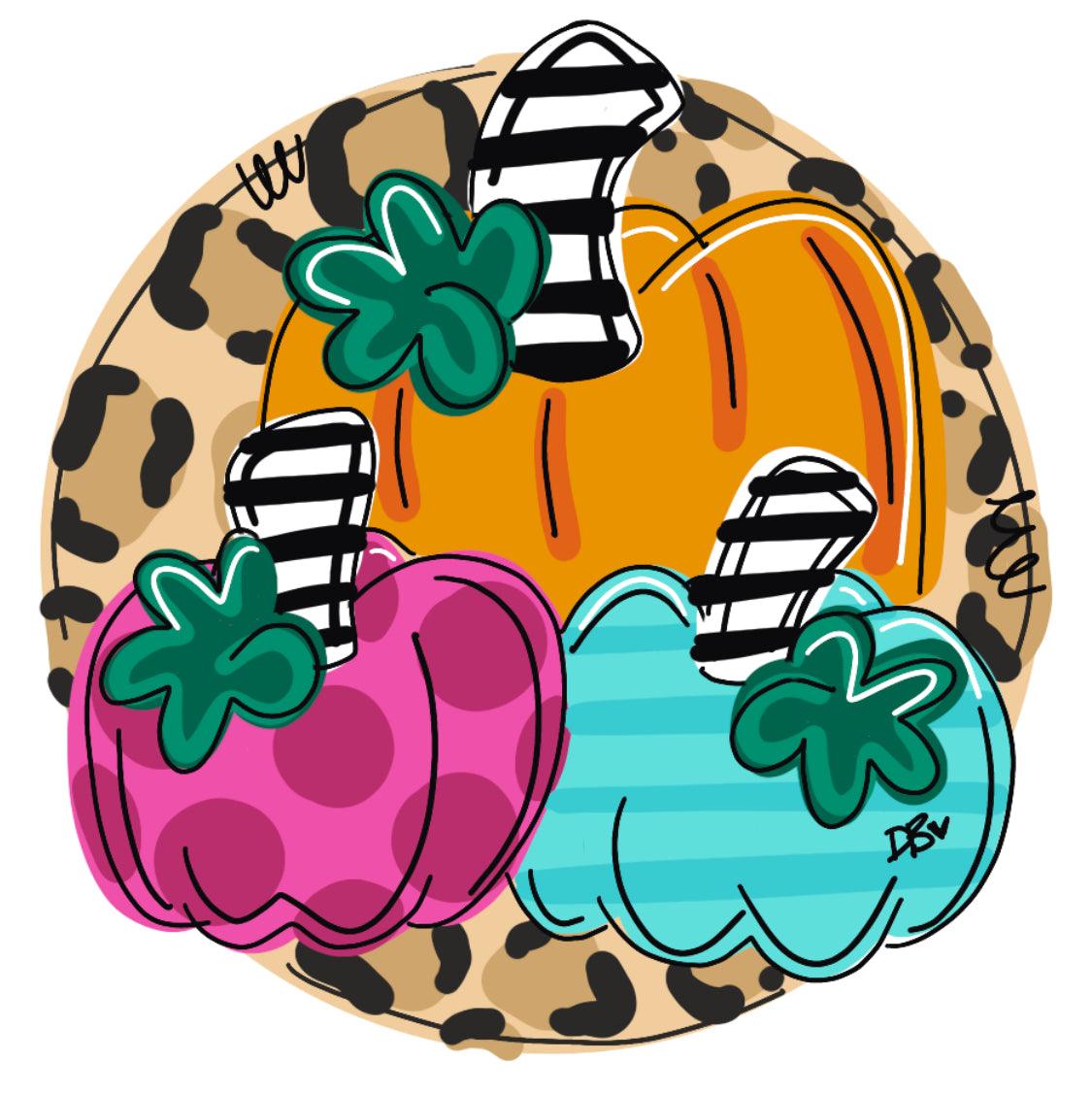 Funky Fall Pumpkin Trio Door Hanger - Leopard - Fall - Autumn - harvest - Thanksgiving -  pumpkin - thankful - cut out hand painted door hanger