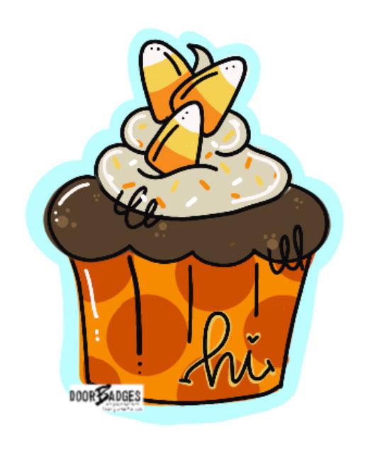 Fall Candy Corn Cupcake Door Hanger - Sunflowers- Fall - Autumn - harvest - Thanksgiving -  pumpkin - thankful - cut out hand painted door hanger