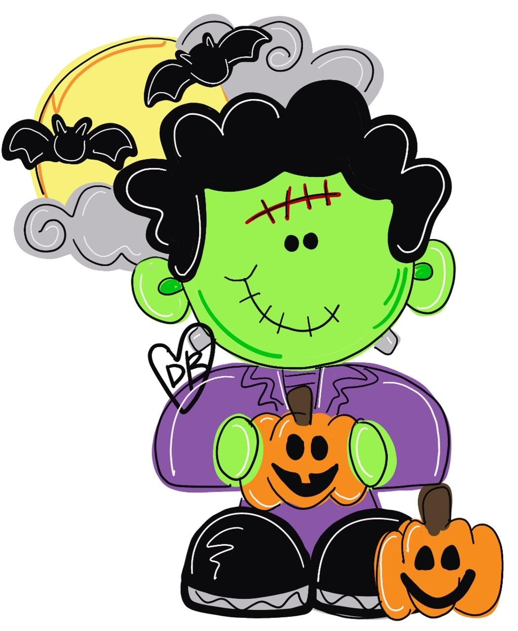 Halloween Frankenstein Door Hanger- Frankie Door Decor-Spooky-Fall-Wreath-wood cut out-hand painted door hanger