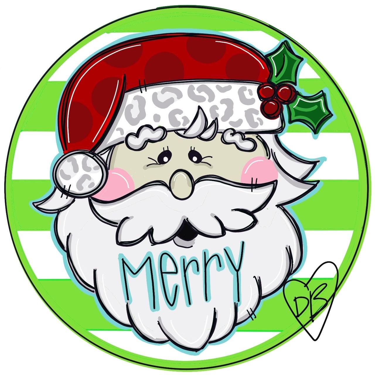 Santa Claus Round Door Hanger, Merry Christmas Door Decor, Winter Wreath, Holiday,  Santa Decor,  wood cut out hand painted door hanger