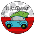 Christmas Car with Tree Round Door Hanger - Christmas Gift -  Holiday Winter Door Decor