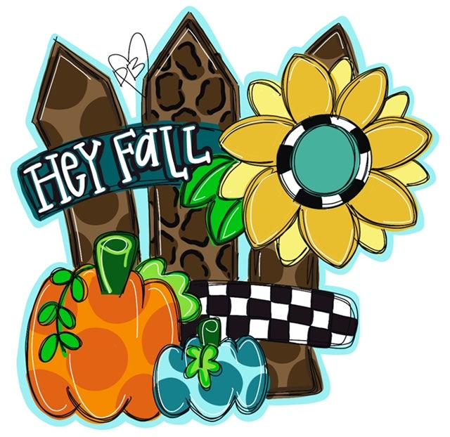 Hey Fall Sunflower Fence Door Hanger - Pumpkin Decor  -  Fall Door Hanger - Pumpkin Wreath