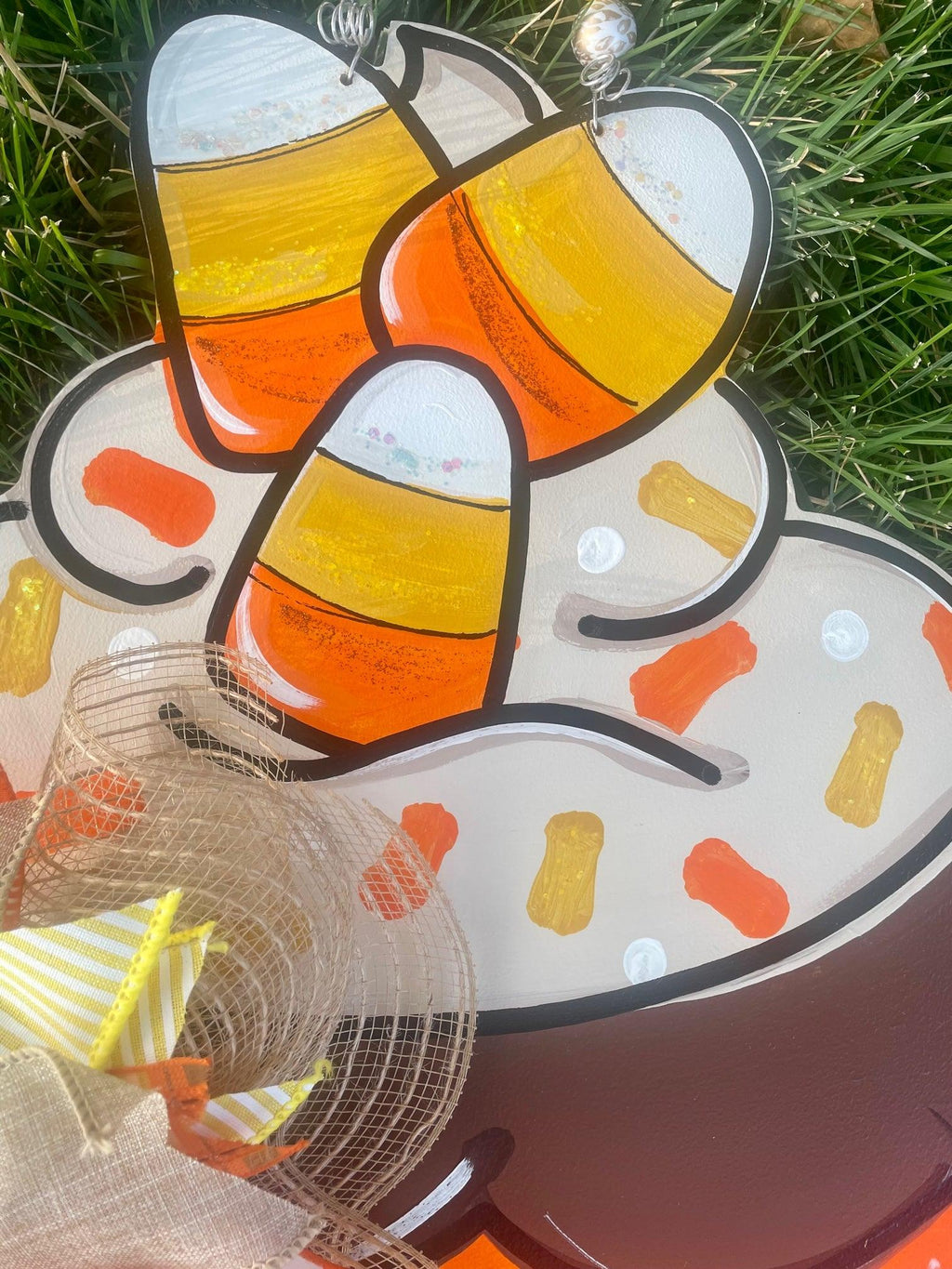 Fall Candy Corn Cupcake Door Hanger - Sunflowers- Fall - Autumn - harvest - Thanksgiving -  pumpkin - thankful - cut out hand painted door hanger