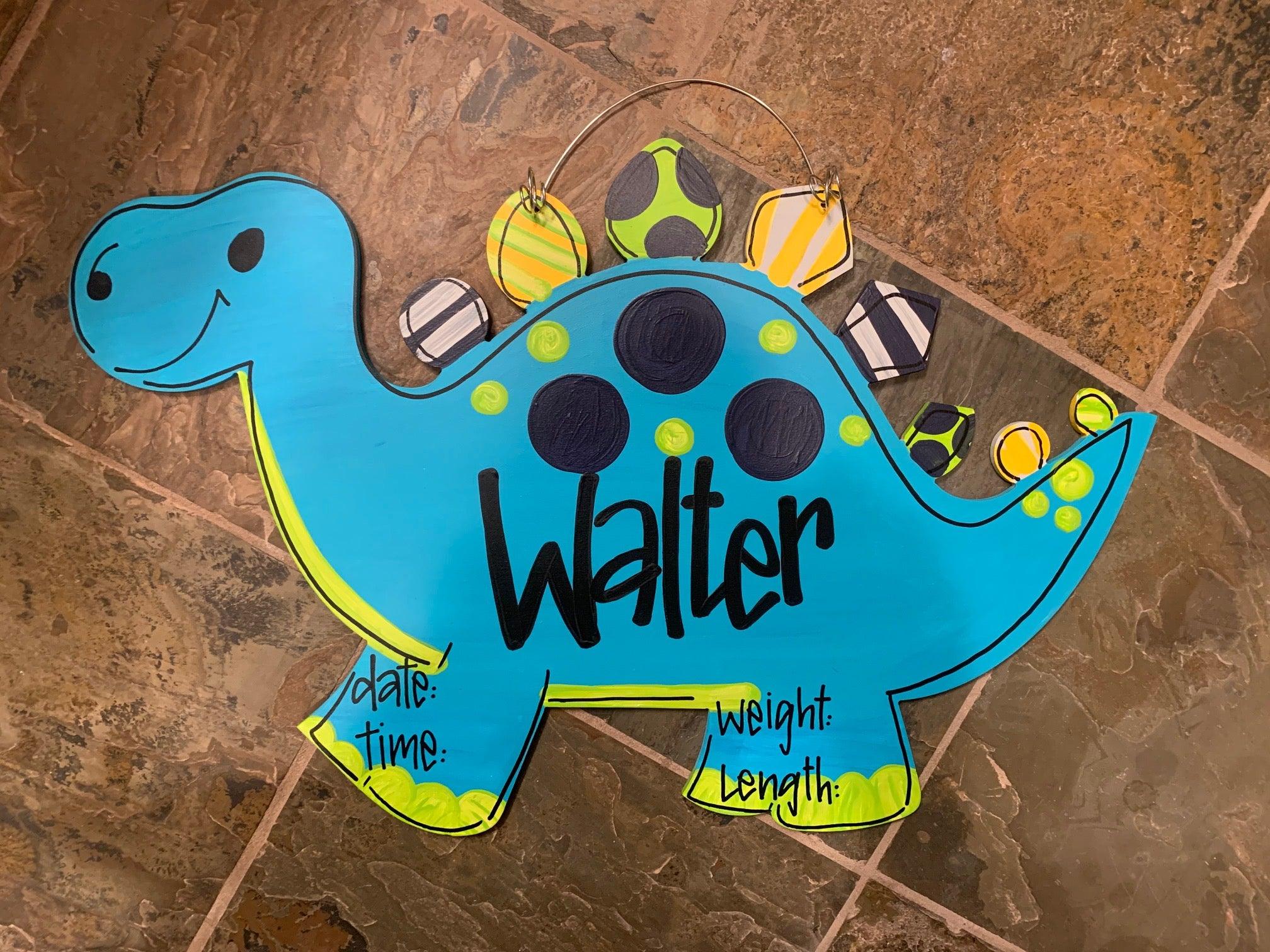 Baby Announcement Dinosaur Door Hanger - baby boy - hospital door hanger - nursery decor