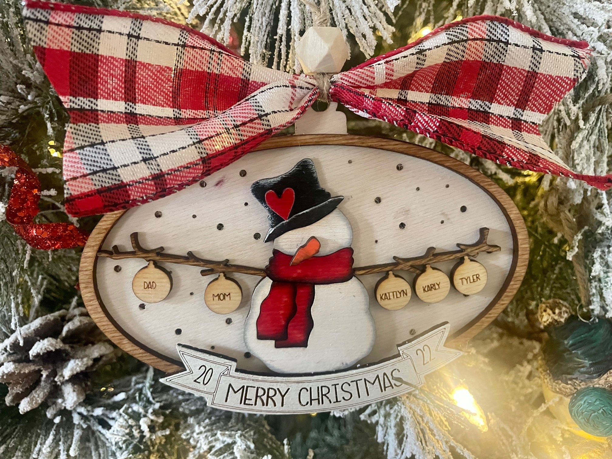 Family Snowman Christmas Ornament - Wooden Ornament - Bennington Youth Football