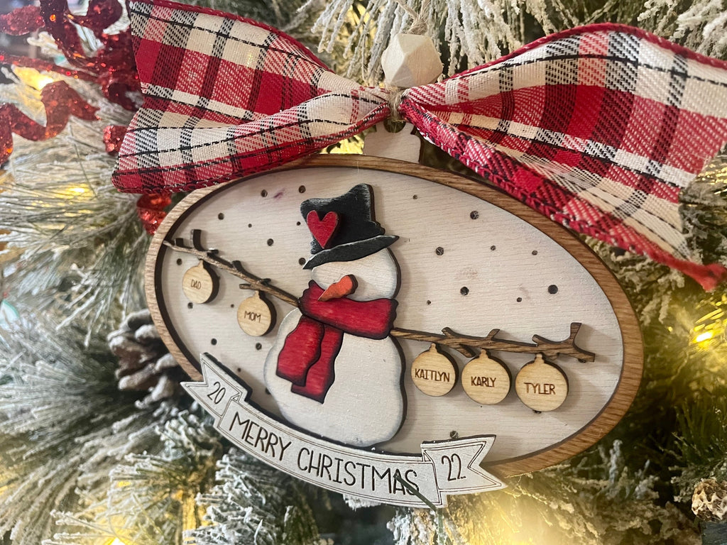 Family Snowman Christmas Ornament - Wooden Ornament - Bennington Youth Football