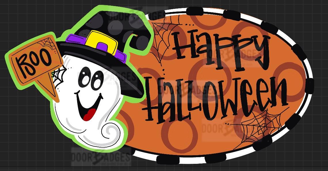 Happy Halloween Ghost Door Hanger- Ghost Door Decor-Spooky-Fall-Wreath-wood cut out-hand painted door hanger