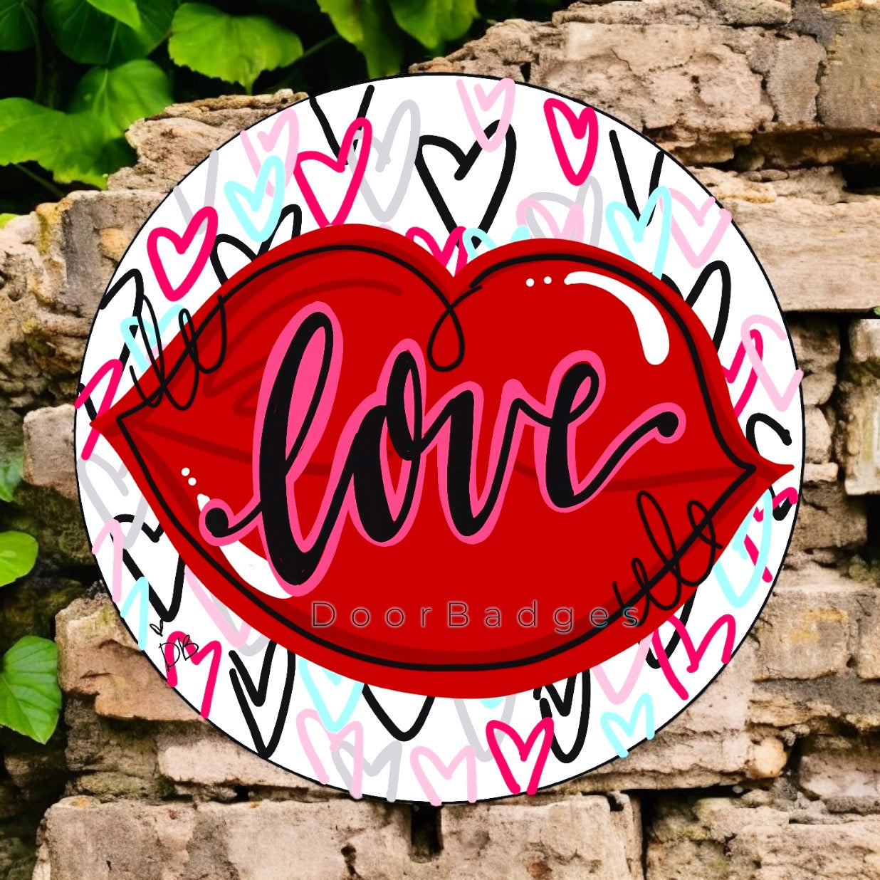 Lips Round Valentine Spring Door Hanger