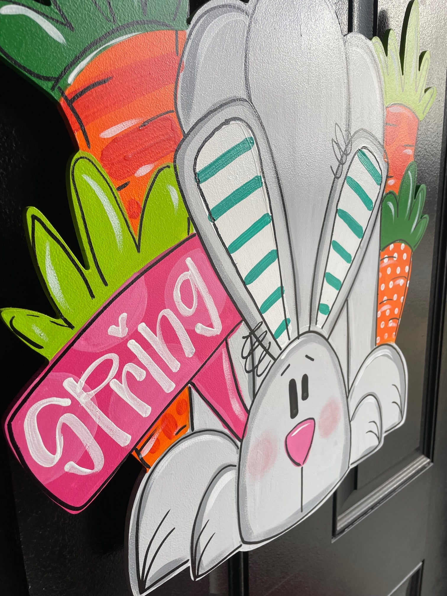 Easter Bunny with Carrots and Sign Door Hanger - Easter door Decor - Bunny wreath - hand painted personalized door hanger
