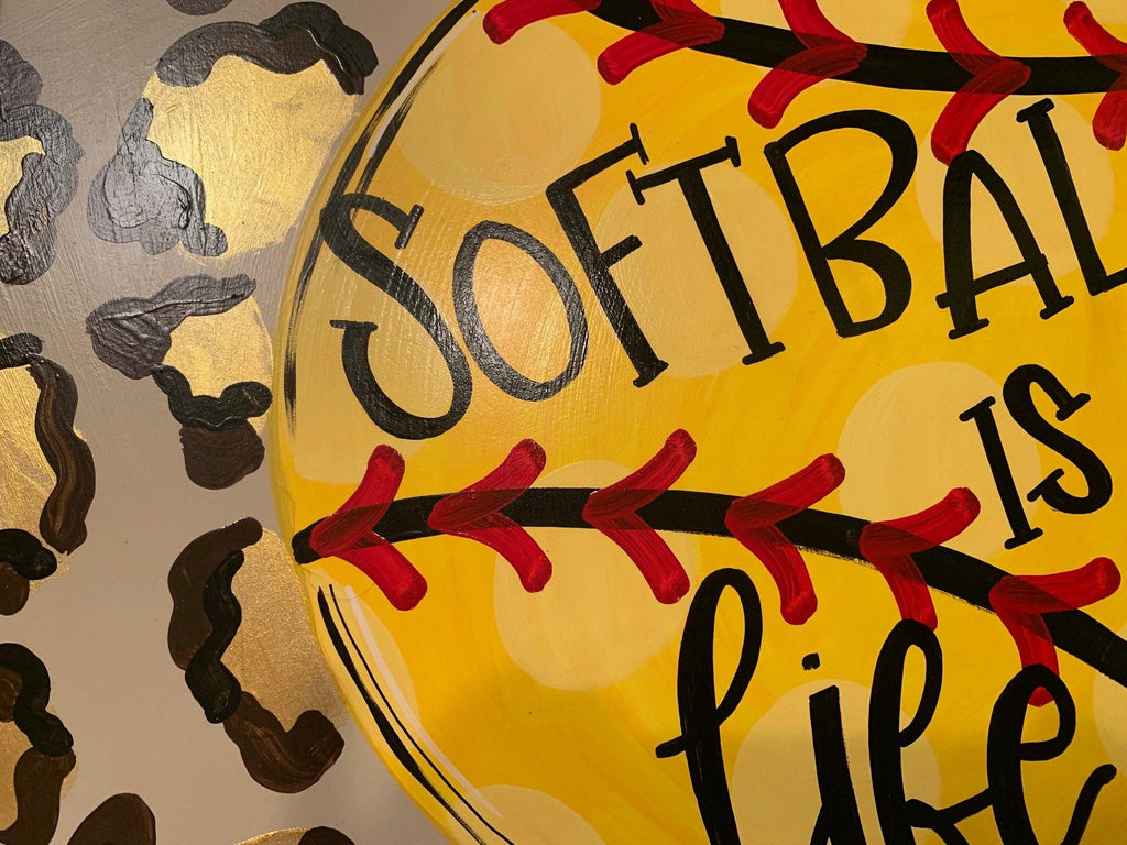 Home Plate Baseball/Softball with Leopard Print Door Hanger