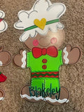 Gingerbread Boy door hanger, Winter Christmas wood cut out hand painted door hanger