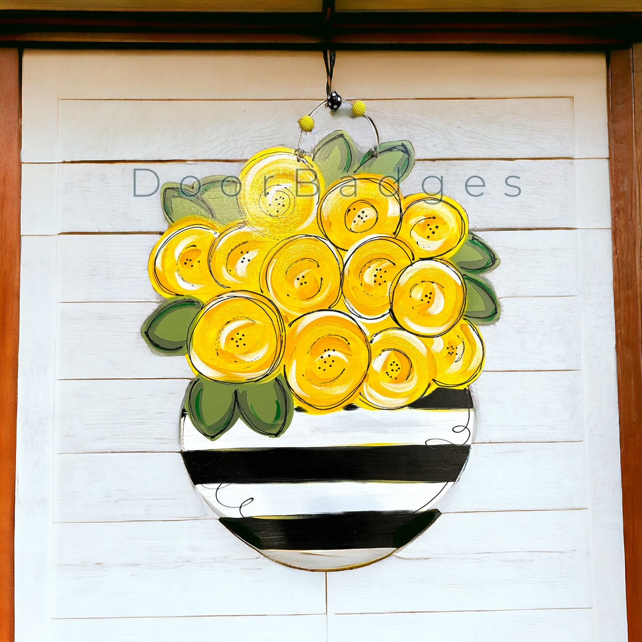 Flowers in vase door hanger, spring - summer flower wood cut out hand painted door hanger