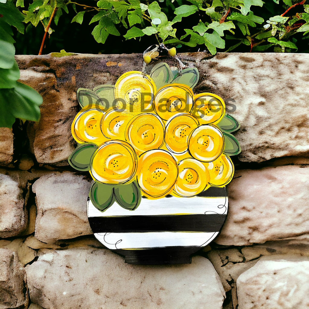 Flowers in vase door hanger, spring - summer flower wood cut out hand painted door hanger