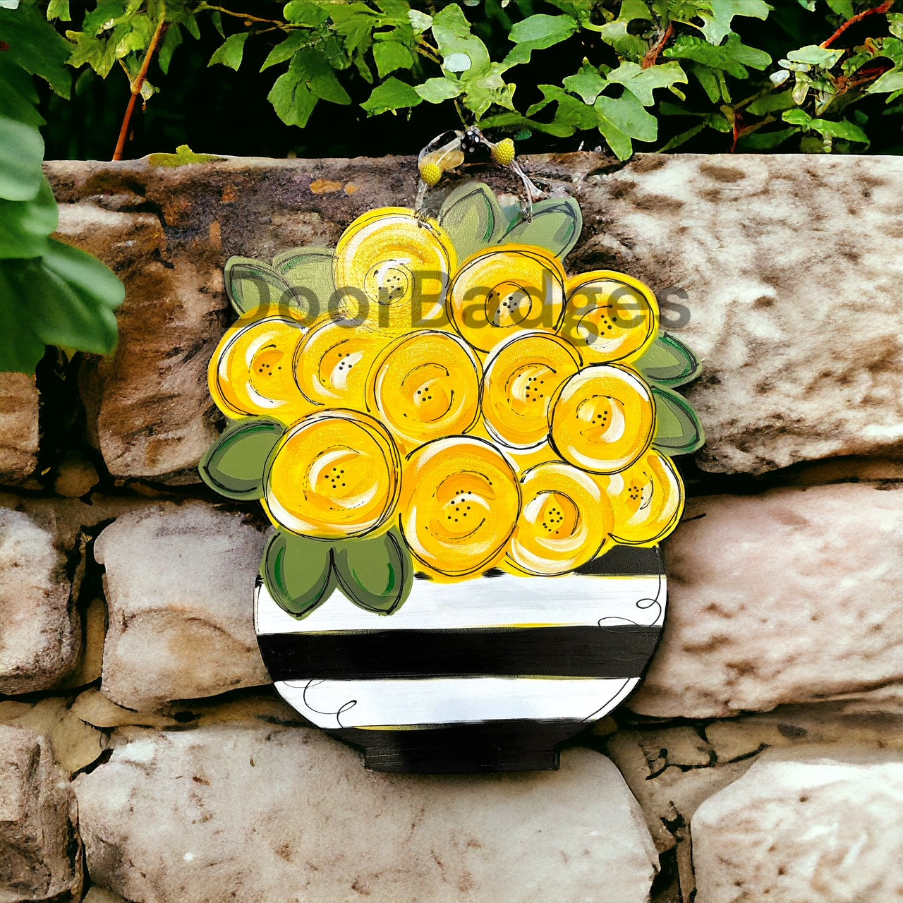 Flowers in vase door hanger, spring - summer flower wood cut out hand painted door hanger