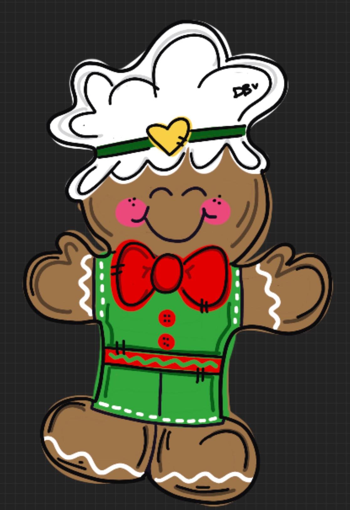 Gingerbread Boy door hanger, Winter Christmas wood cut out hand painted door hanger