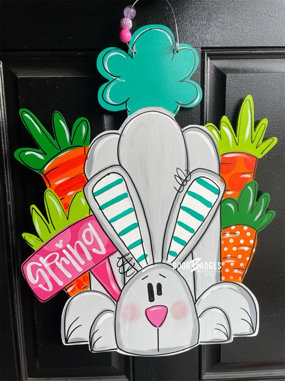 Easter Bunny with Carrots and Sign Door Hanger - Easter door Decor - Bunny wreath - hand painted personalized door hanger