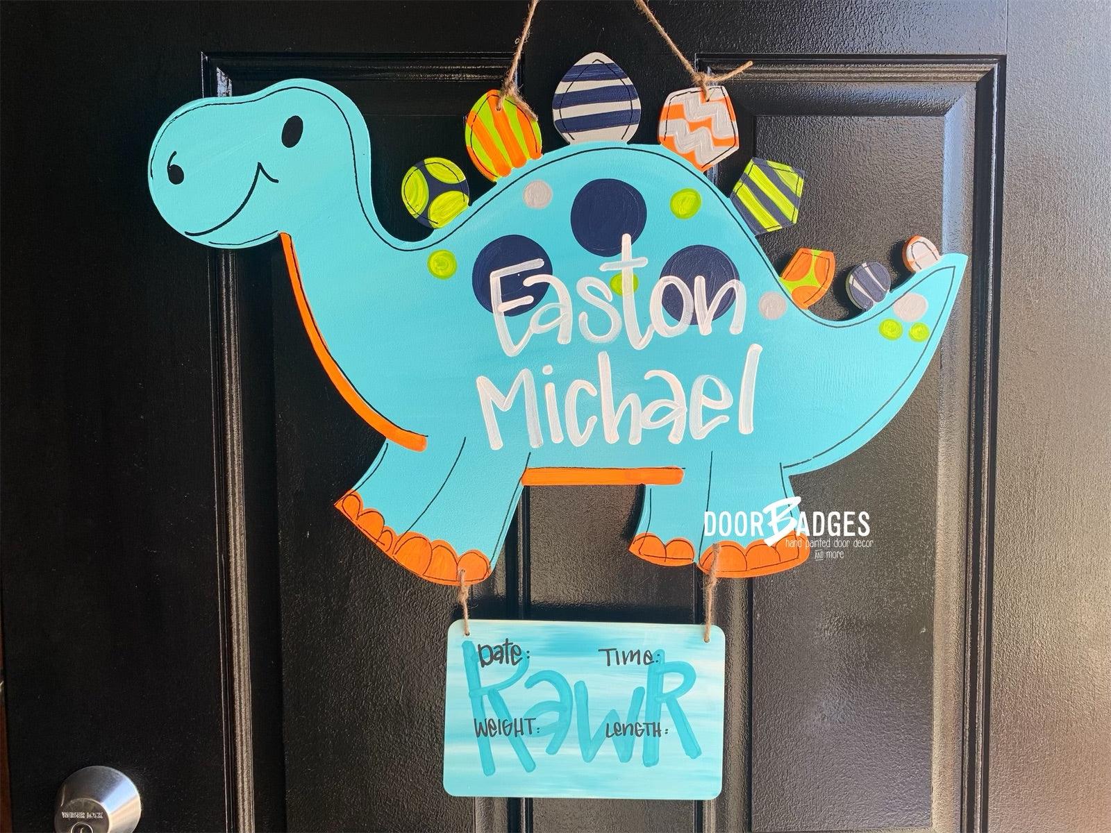 Baby Announcement Dinosaur Door Hanger - baby boy - hospital door hanger - nursery decor