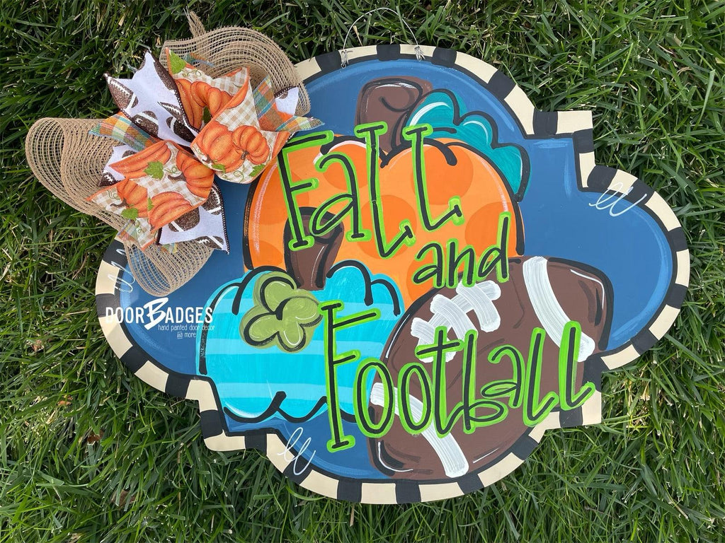 Fall Football Door Hanger  -  hand painted personalized door hanger