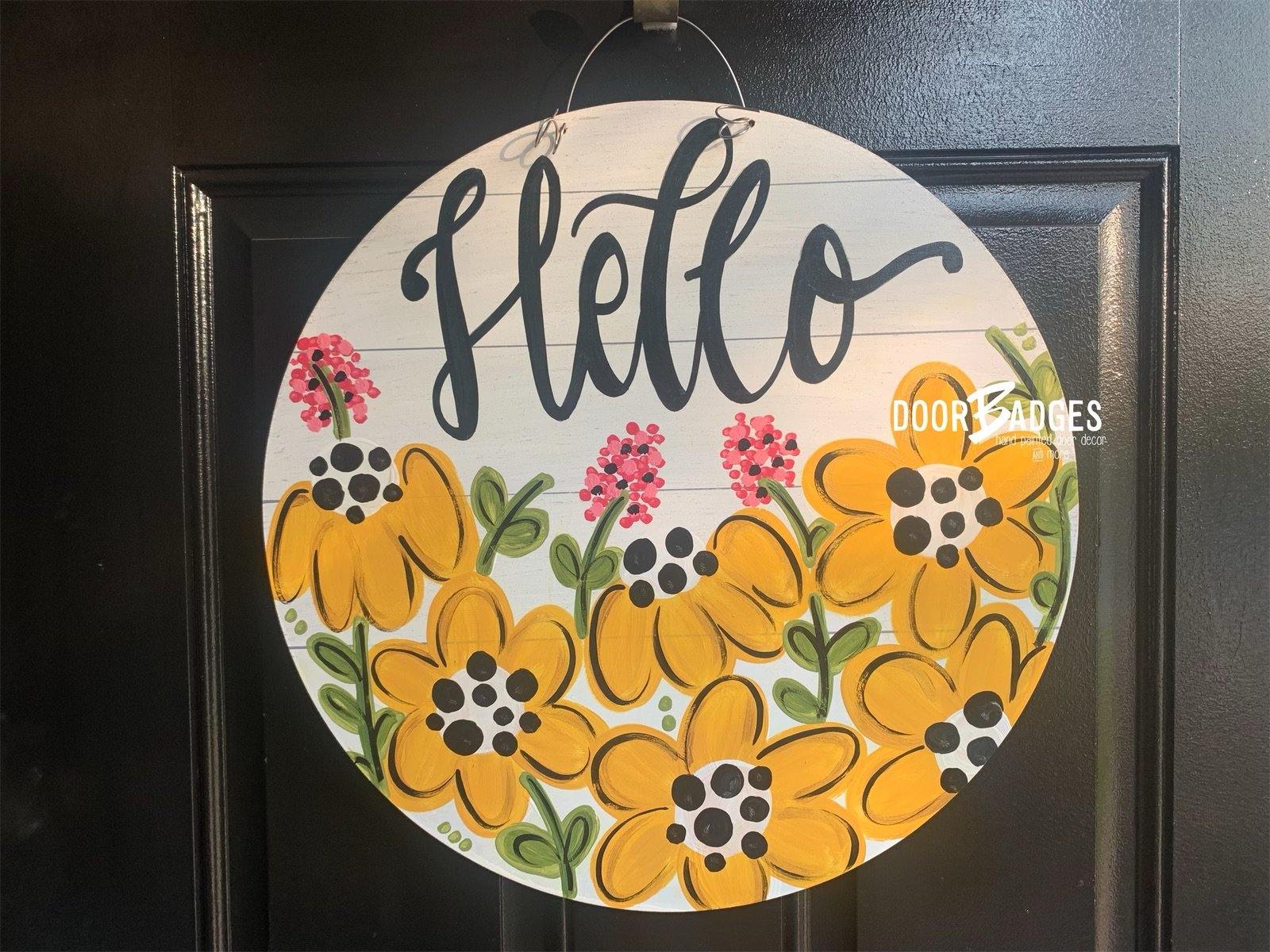 Hello Daisy Summer Door Hanger - Daisy door Decor -  hand painted personalized door hanger