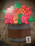 Flowers in Barrel door hanger, spring - summer flower wood cut out hand painted door hanger