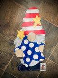 Gnome 4th of July Door Hanger - Patriotic- Red White Blue wood cut out hand painted personalized door hanger