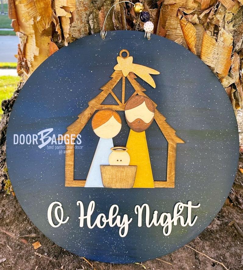 Christmas Modern Nativity door hanger, Winter Christmas hand painted door hanger